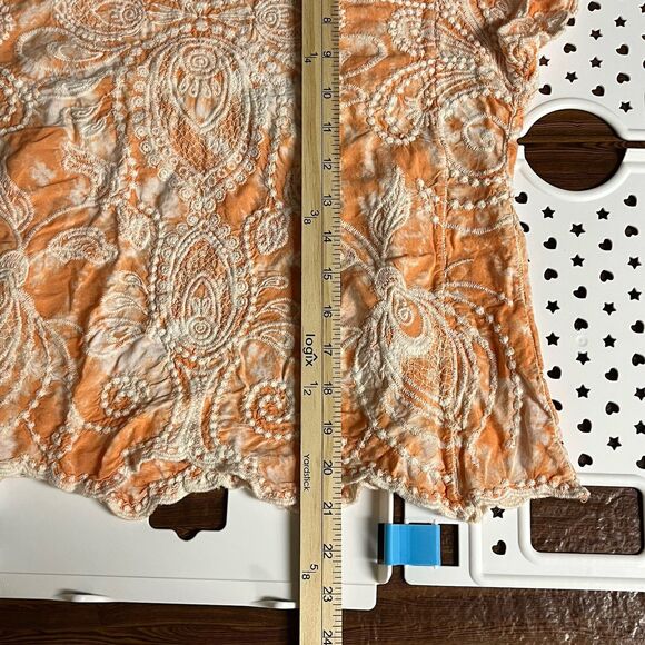 SOLITAIRE V-neck Short Flutter Sleeve Orange Top Fully Embroidered size Medium - Picture 7 of 7